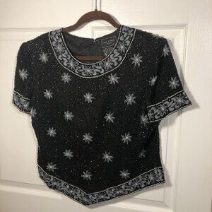 Cote D'Azur Evening vintage beaded embroidered crop top, XL
